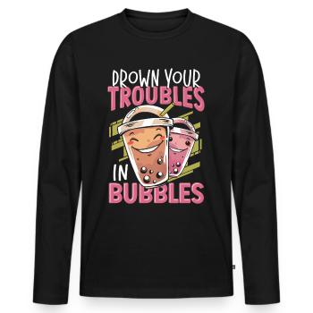Drown Your Troubles In Bubbles Boba Tea Bubble Tea - Men's Premium Organic Long Sleeve Shirt - black - Front - Nico (187cm)