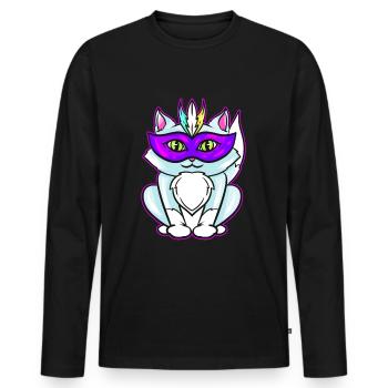 Chat Kawaii mignon avec masque violet pour Mardi Gras - T-shirt manches longues Premium bio Homme - noir - Devant - Nico (187cm)