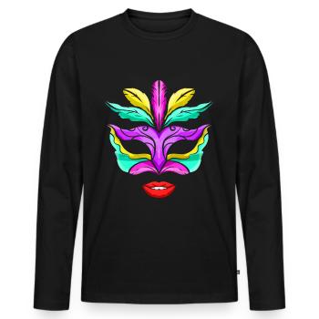 Masque violet, vert et doré avec lèvres rouges pour - T-shirt manches longues Premium bio Homme - noir - Devant - Nico (187cm)