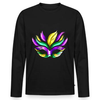 Masque violet, vert et doré pour Mardi Gras - T-shirt manches longues Premium bio Homme - noir - Devant - Nico (187cm)