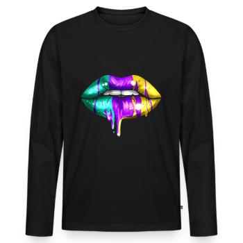 Grandes Lèvres En Vert, Violet Et Jaune Doré pour - T-shirt manches longues Premium bio Homme - noir - Devant - Nico (187cm)