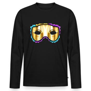 Masque jaune doré pour Mardi Gras - T-shirt manches longues Premium bio Homme - noir - Devant - Nico (187cm)