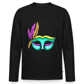 Masque vert pour Mardi Gras - T-shirt manches longues Premium bio Homme - noir - Devant - Nico (187cm)