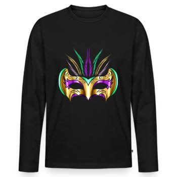 Masque jaune doré pour Mardi Gras - T-shirt manches longues Premium bio Homme - noir - Devant - Nico (187cm)