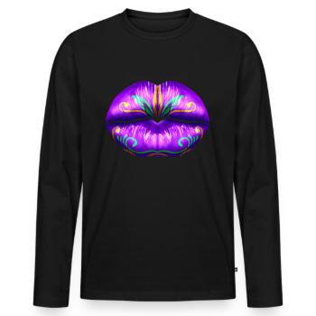 Lèvres violettes pour Mardi Gras - T-shirt manches longues Premium bio Homme - noir - Devant - Nico (187cm)