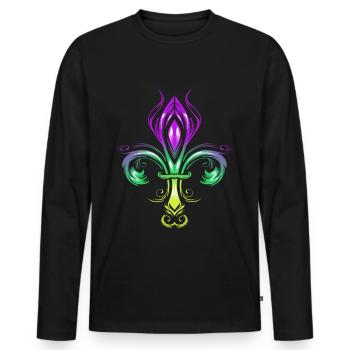 Fleur de Lis avec dégradé de couleurs en or, vert - T-shirt manches longues Premium bio Homme - noir - Devant - Nico (187cm)