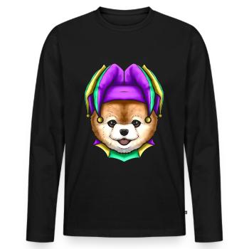 Cute Bear with Jester Hat for Mardi Gras - Men's Premium Organic Long Sleeve Shirt - black - Front - Nico (187cm)