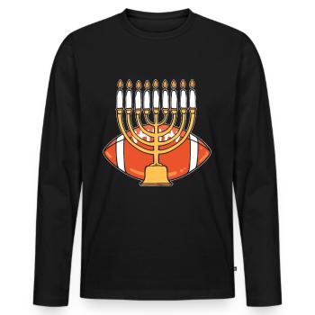 Hanukkah American Football Jewish Menorah Candles - Men's Premium Organic Long Sleeve Shirt - black - Front - Nico (187cm)