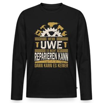 Uwe Name Geschenk Geburtstag - Männer Premium Bio Langarmshirt - Schwarz - Vorne - Nico (187cm)