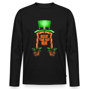 Chapeau vert, tresses rouges, insérez votre visage ici St - T-shirt manches longues Premium bio Homme - noir - Devant - Nico (187cm)