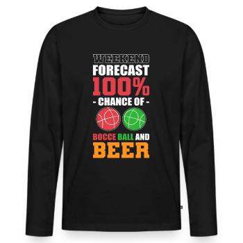 Prévisions du week-end 100% de chances de pétanque et de bière - T-shirt manches longues Premium bio Homme - noir - Devant - Nico (187cm)