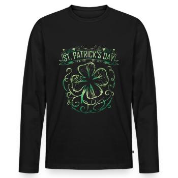 Vintage Label Four Leaf Clover Shamrock On St - T-shirt manches longues Premium bio Homme - noir - Devant - Nico (187cm)