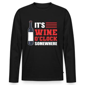 It's Wine O'Clock Somewhere Wine Tasting - Men's Premium Organic Long Sleeve Shirt - black - Front - Nico (187cm)