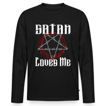 Satan Belzébuth Diable Gothique Pentagramme Mystique - T-shirt manches longues Premium bio Homme - noir - Devant - Nico (187cm)