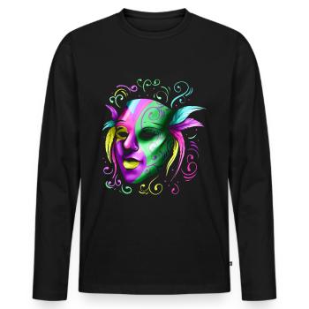 Masque jaune, violet et vert pour Mardi Gras - T-shirt manches longues Premium bio Homme - noir - Devant - Nico (187cm)