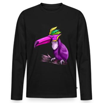 Tucan violet avec masque pour Mardi Gras - T-shirt manches longues Premium bio Homme - noir - Devant - Nico (187cm)