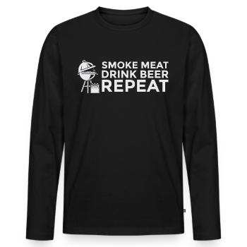 Smoke Meat Drink Beer Repeat Funny For BBQ Chef - Men's Premium Organic Long Sleeve Shirt - black - Front - Nico (187cm)