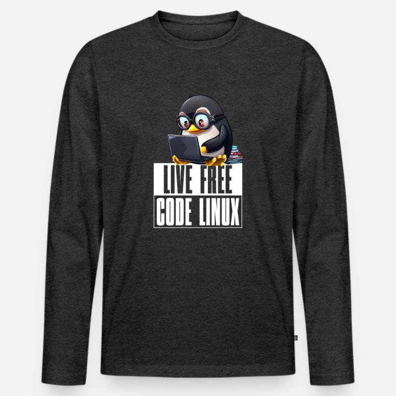 Live Free Code Linux Nerd Tux Nerdy Penguin Coding Männer Premium Bio Langarmshirt