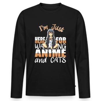 I'm Just here for watching Anime and Cats Manga - Männer Premium Bio Langarmshirt - Schwarz - Vorne - Nico (187cm)