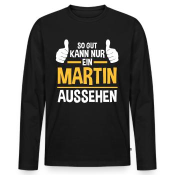 Martin - T-shirt manches longues Premium bio Homme - noir - Devant - Nico (187cm)