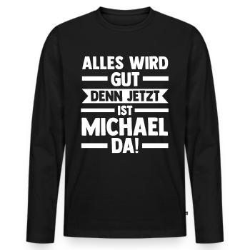 Michael - Männer Premium Bio Langarmshirt - Schwarz - Vorne - Nico (187cm)