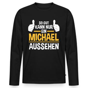 Michael - Männer Premium Bio Langarmshirt - Schwarz - Vorne - Nico (187cm)