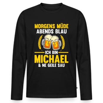 Michael - Männer Premium Bio Langarmshirt - Schwarz - Vorne - Nico (187cm)