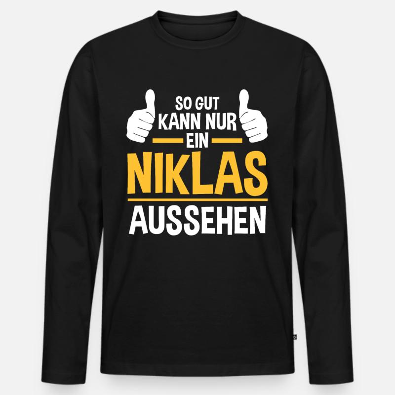 Niklas - Männer Premium Bio Langarmshirt - Schwarz