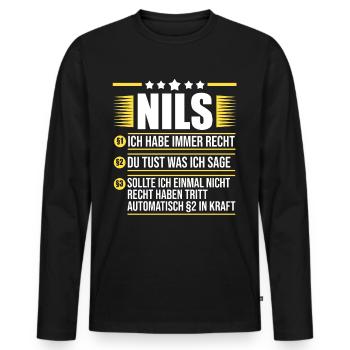 Nils - Männer Premium Bio Langarmshirt - Schwarz - Vorne - Nico (187cm)