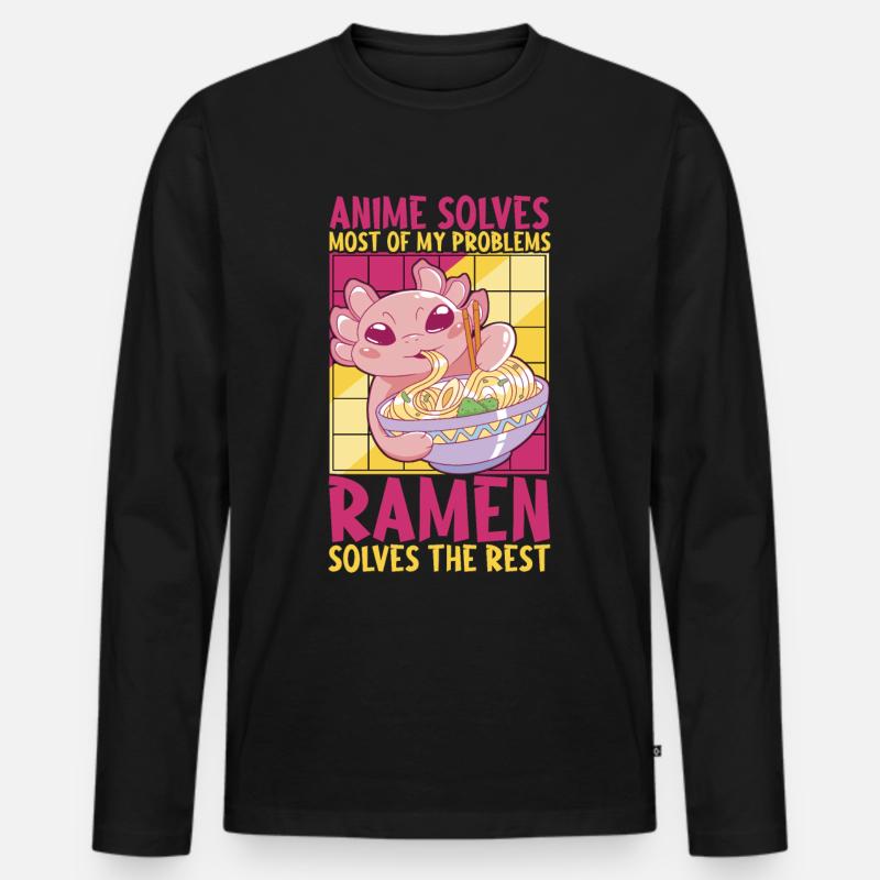 Anime Ramen Axolotl - Männer Premium Bio Langarmshirt - Schwarz
