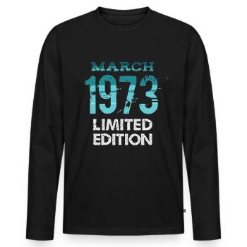 Vintage March 1973 Limited Edition - Männer Premium Bio Langarmshirt - Schwarz - Vorne - Nico (187cm)