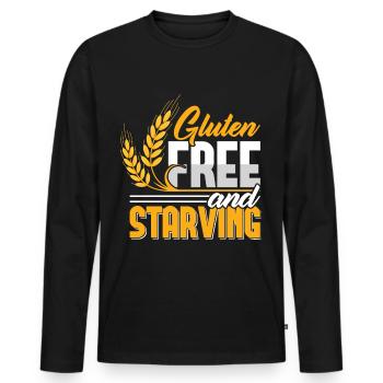 Drôle sans gluten et affamé - T-shirt manches longues Premium bio Homme - noir - Devant - Nico (187cm)