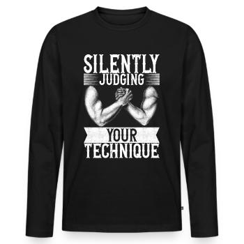 Bras de fer Bras de fer - T-shirt manches longues Premium bio Homme - noir - Devant - Nico (187cm)