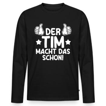 Tim - Männer Premium Bio Langarmshirt - Schwarz - Vorne - Nico (187cm)