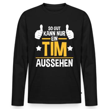 Tim - Männer Premium Bio Langarmshirt - Schwarz - Vorne - Nico (187cm)