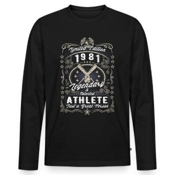 Vintage 1981 Baseball Cadeau d’anniversaire Hobby - T-shirt manches longues Premium bio Homme - noir - Devant - Nico (187cm)
