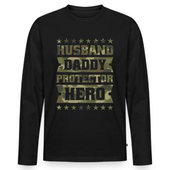 Husband dad protector hero. - Men's Premium Organic Long Sleeve Shirt - black - Front - Nico (187cm)