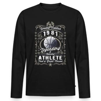 Vintage 1981 Basketball Cadeau d’anniversaire Hobby - T-shirt manches longues Premium bio Homme - noir - Devant - Nico (187cm)