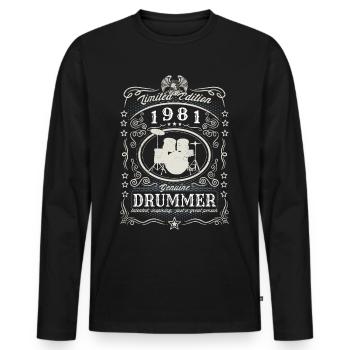 Vintage 1981 Batteur Cadeau d’anniversaire Hobby - T-shirt manches longues Premium bio Homme - noir - Devant - Nico (187cm)
