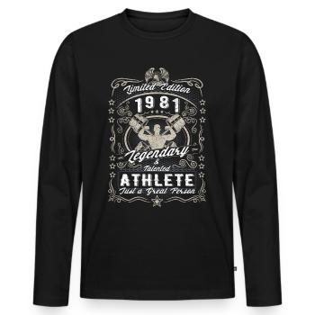 Vintage 1981 Fitness Anniversaire Cadeau Hobby - T-shirt manches longues Premium bio Homme - noir - Devant - Nico (187cm)