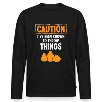 Attention j’ai été connu pour jeter des choses - T-shirt manches longues Premium bio Homme - noir - Devant - Nico (187cm)