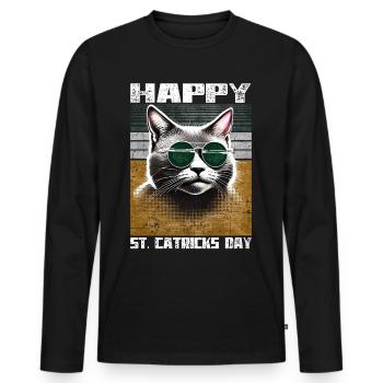 Bonne Saint-Catricks Chat gris Saint Patrick - T-shirt manches longues Premium bio Homme - noir - Devant - Nico (187cm)