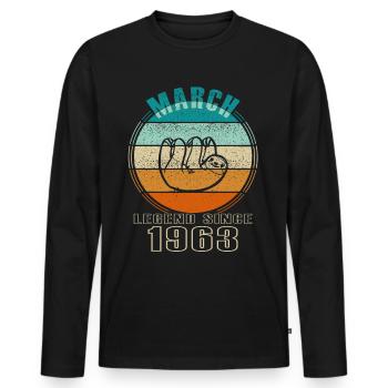 Paresseux Mars 1963 - Anniversaire en Mars - T-shirt manches longues Premium bio Homme - noir - Devant - Nico (187cm)