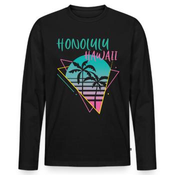 Honolulu Hawaii Palms Retro Ocean Surfing - T-shirt manches longues Premium bio Homme - noir - Devant - Nico (187cm)