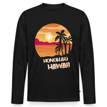 Hawaii Honolulu Holiday Palm Ocean Surfing - T-shirt manches longues Premium bio Homme - noir - Devant - Nico (187cm)