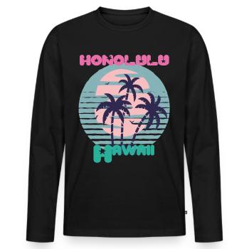 Palm Hawaii Honolulu Vacances Plage Océan - T-shirt manches longues Premium bio Homme - noir - Devant - Nico (187cm)
