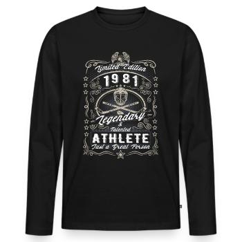 Vintage 1981 Hockey sur glace Cadeau d’anniversaire Hobby - T-shirt manches longues Premium bio Homme - noir - Devant - Nico (187cm)