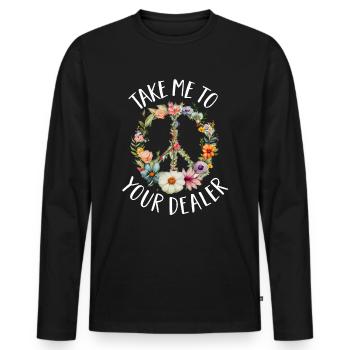 Hippie Peace Sign Peace Flowers Flower Child - T-shirt manches longues Premium bio Homme - noir - Devant - Nico (187cm)
