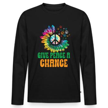 Hippie Peace Sign Peace Flowers Flower Child - T-shirt manches longues Premium bio Homme - noir - Devant - Nico (187cm)