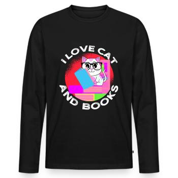 Book Rat Cat Books Bookworm - Men's Premium Organic Long Sleeve Shirt - black - Front - Nico (187cm)